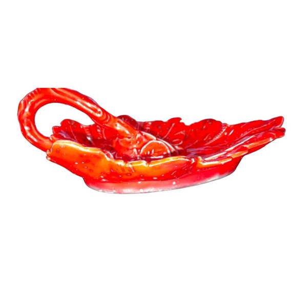 Vintage California-Style Ceramic Leaf Candy Dish Red & Orange - Picture 5 of 9